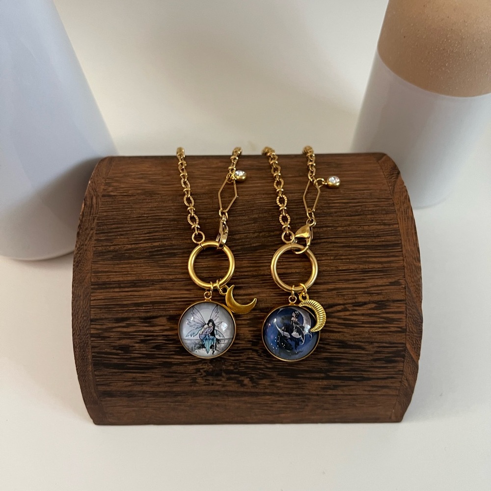 Witchycore Fairy & Moon Pendant Necklace: Esoteric Fairycore Jewelry